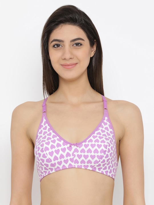 Clovia Cotton Non-Padded Non-Wired Heart Print Racerback Bra