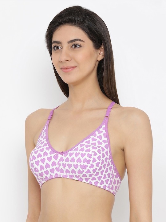 Clovia Cotton Non-Padded Non-Wired Heart Print Racerback Bra