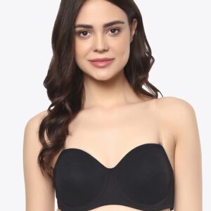 Soie Black Solid Underwired Non Padded Balconette Bra