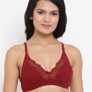 Clovia Maroon Solid Cotton Non-Padded Full Cup Bra