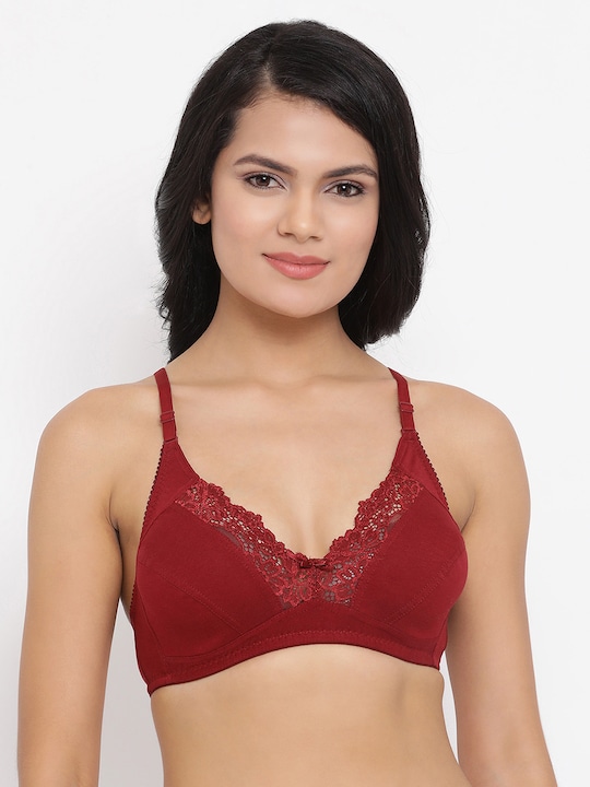 Clovia Maroon Solid Cotton Non-Padded Full Cup Bra