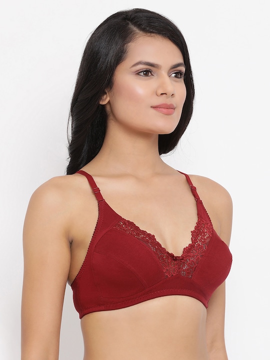 Clovia Maroon Solid Cotton Non-Padded Full Cup Bra