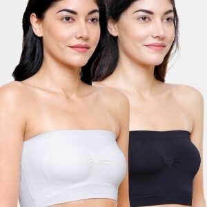 FashionRack Pack Of 2 Black & White Bandeau Bra Lightly Padded