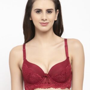 Quttos Maroon Lace Underwired Lightly Padded T-shirt Bra