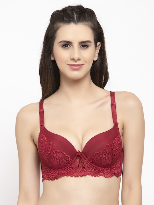 Quttos Maroon Lace Underwired Lightly Padded T-shirt Bra