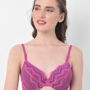 Clovia Pink Lace Underwired Lightly Padded Everyday Bra