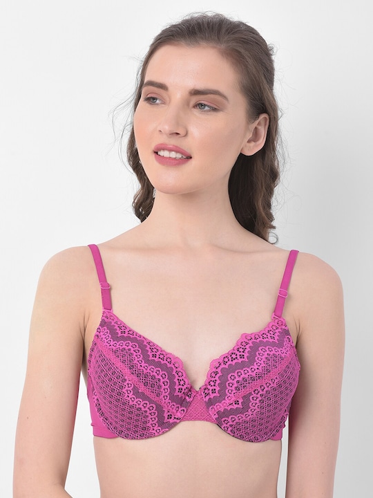 Clovia Pink Lace Underwired Lightly Padded Everyday Bra