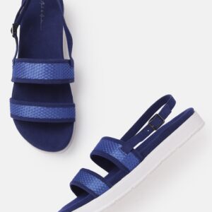 Mast & Harbour Women Blue Woven Design Open Toe Sandals