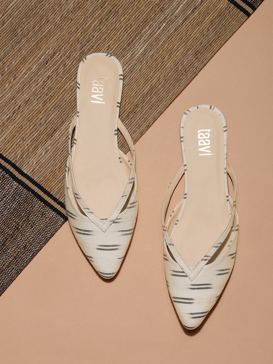 Taavi Women Off-White Striped Ikat Mules