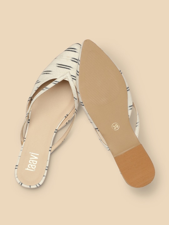 Taavi Women Off-White Striped Ikat Mules