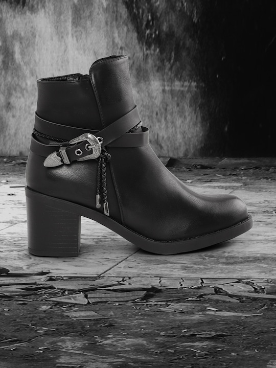 Roadster Block Mid Top Heeled Boots with Buckles