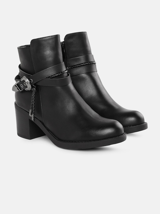 Roadster Block Mid Top Heeled Boots with Buckles