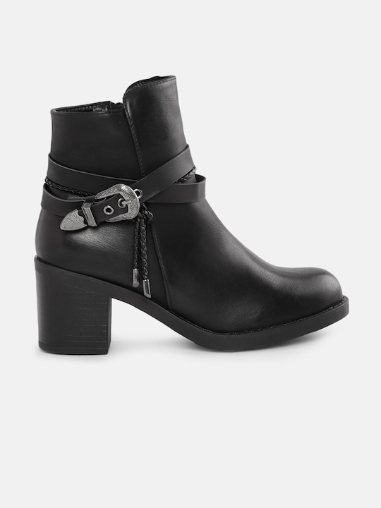 Roadster Block Mid Top Heeled Boots with Buckles