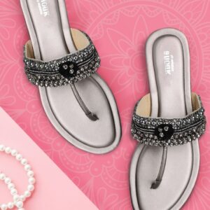 Anouk Women Embellished Synthetic T-Strap Flats