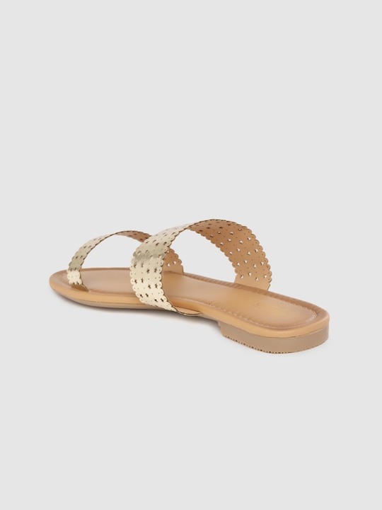 Anouk Women Gold-Toned Laser Cut Open Toe Flats