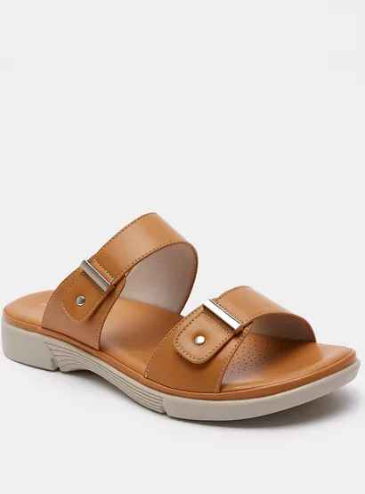 Shoexpress Open Toe Slip-On Sandals with Metal Accent