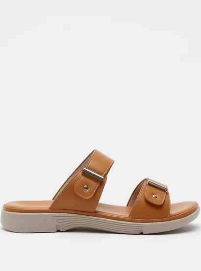 Shoexpress Open Toe Slip-On Sandals with Metal Accent