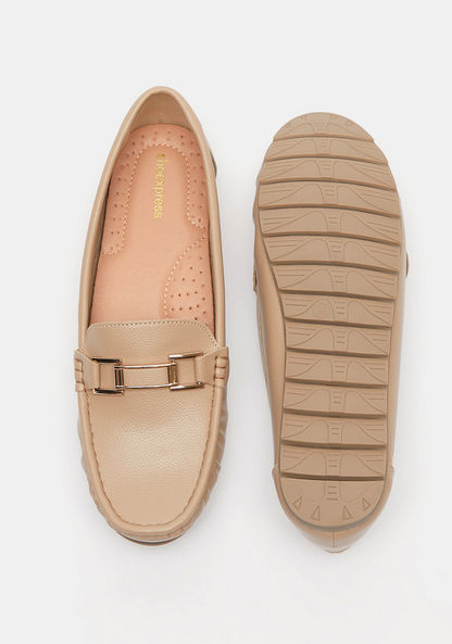 Shoexpress Solid Slip-On Moccasins with Metallic Accent