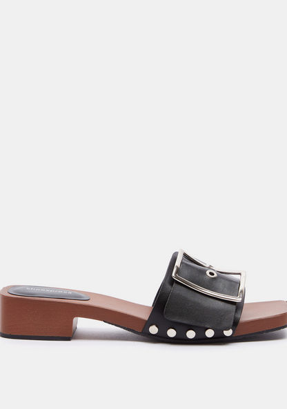 Shoexpress Buckle Slip-On Sandals with Block Heels