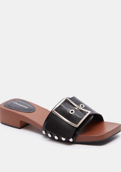 Shoexpress Buckle Slip-On Sandals with Block Heels