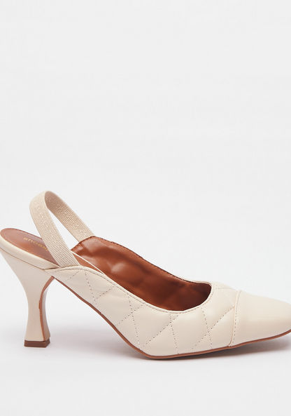 shoexpress Quilted Ankle Strap Mules with Spool Heels