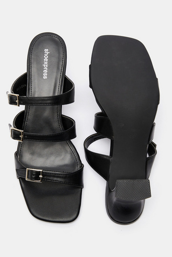 shoexpress Buckle Slip-On Sandals with Block Heels