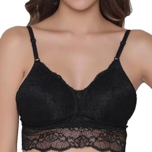 Clovia Women"s Lace Solid Padded Full Cup Wire Free Bralette Bra