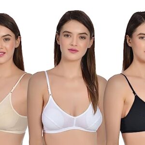 Aimly Womens Cotton Non-Padded Non-Wired Low Coverage (W/B/S) Bra Pack of 3