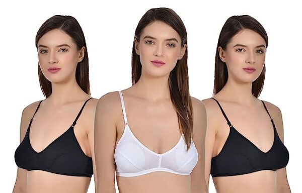 Aimly Women"s Cotton Non-Padded Non-Wired Low Coverage Regular Bra Pack of 3 (B/W)