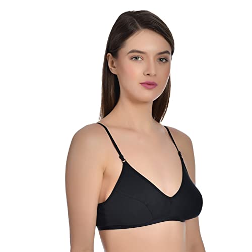 Aimly Women"s Cotton Non-Padded Non-Wired Low Coverage Regular Bra Pack of 3 (B/W)