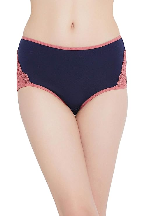 Clovia Women"s Cotton High Waist Hipster Panty with Lace Inserts