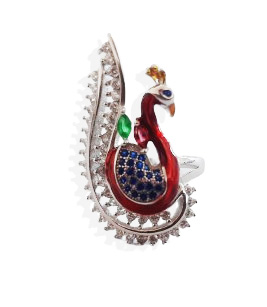 92.5 Silver Peacock Design Ring for Women (Size-6)