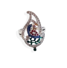 92.5 Silver Peacock Design Ring for Women (Size-6)