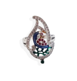 92.5 Silver Peacock Design Ring for Women (Size-7)