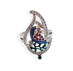 92.5 Silver Peacock Design Ring for Women (Size-8)