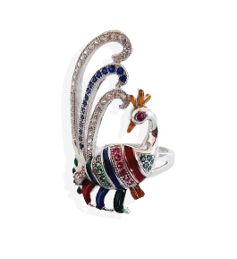 92.5 Silver Peacock Design Ring for Women (Size-6)