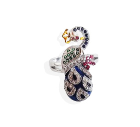 92.5 Silver Peacock Design Ring for Women (Size-6)