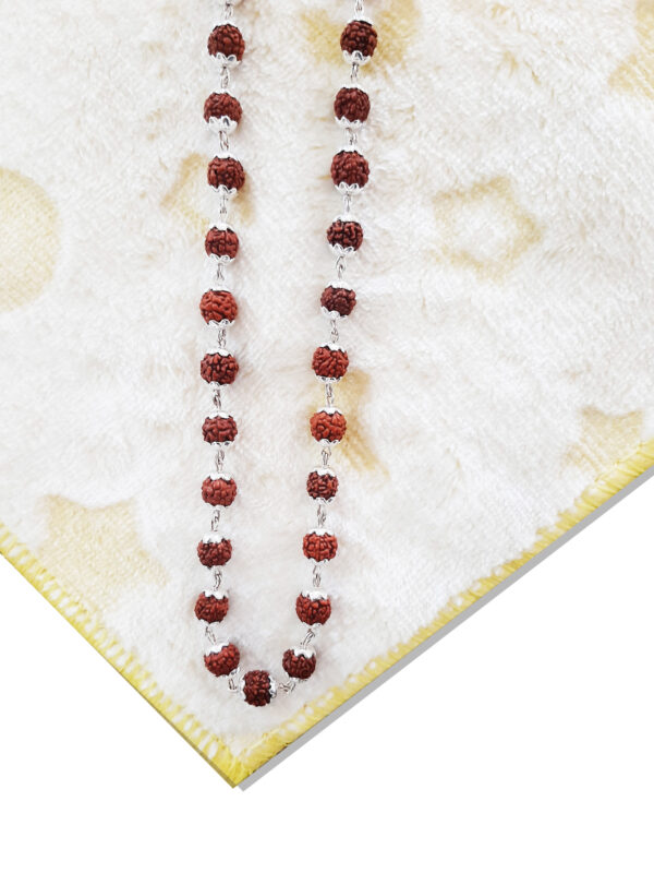 70 Silver Rudraksha Mala With Flower Caps