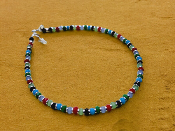 92.5 Silver Multi Color Beads Nazariya Anklet 1 pc (5 GM)