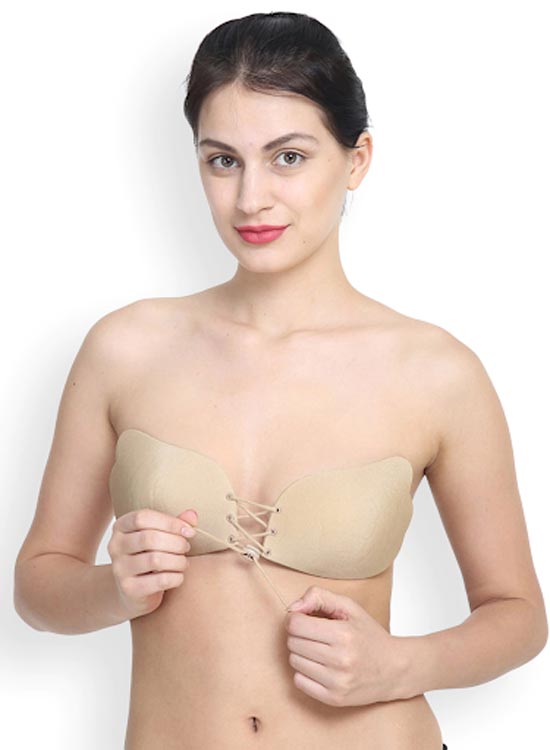 PrettyCat Beige Solid Non-Wired Lightly Padded Stick-On Bra