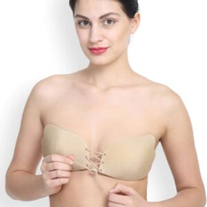 PrettyCat Beige Solid Non-Wired Lightly Padded Stick-On Bra