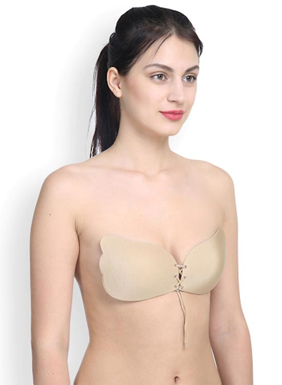 PrettyCat Beige Solid Non-Wired Lightly Padded Stick-On Bra