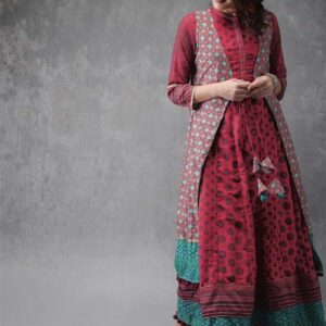 Anouk Women Maroon Printed Layered A-Line Kurta