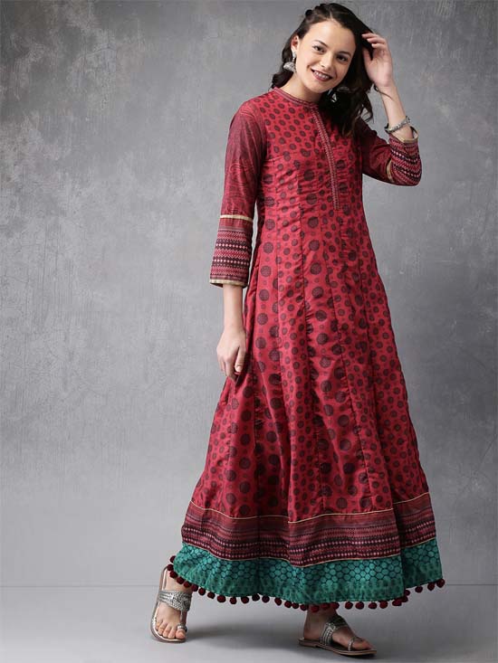 Anouk Women Maroon Printed Layered A-Line Kurta