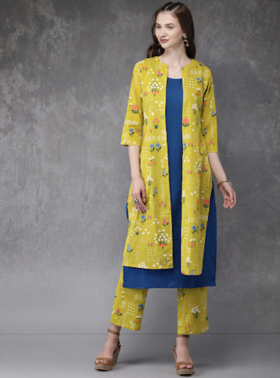 Anouk Women Printed Layered Kurta with Trousers