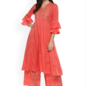 Bhama Couture Women Pink Yoke Design Kurta with Palazzo