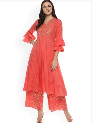 Bhama Couture Women Pink Yoke Design Kurta with Palazzo