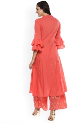 Bhama Couture Women Pink Yoke Design Kurta with Palazzo