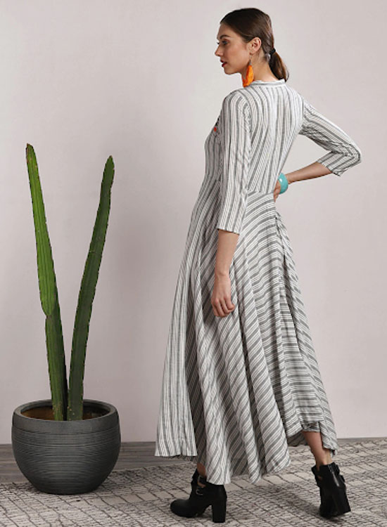 Sangria Women White Striped A-Line Dress