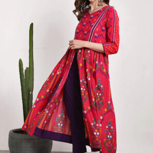 Sangria Women Red & Purple Solid Kurta with Trousers